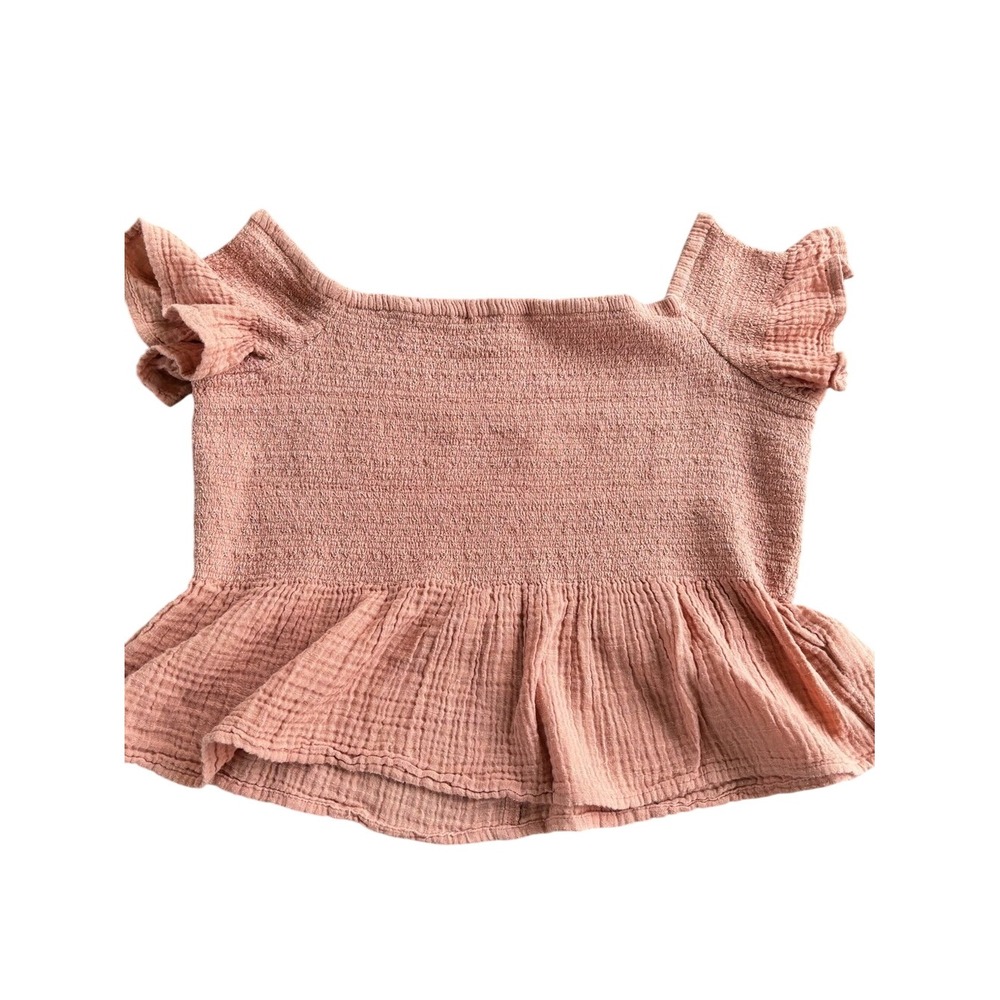American Eagle Women Sz L Pink Boho Casual Smocked Off The Shoulder Peplum Top